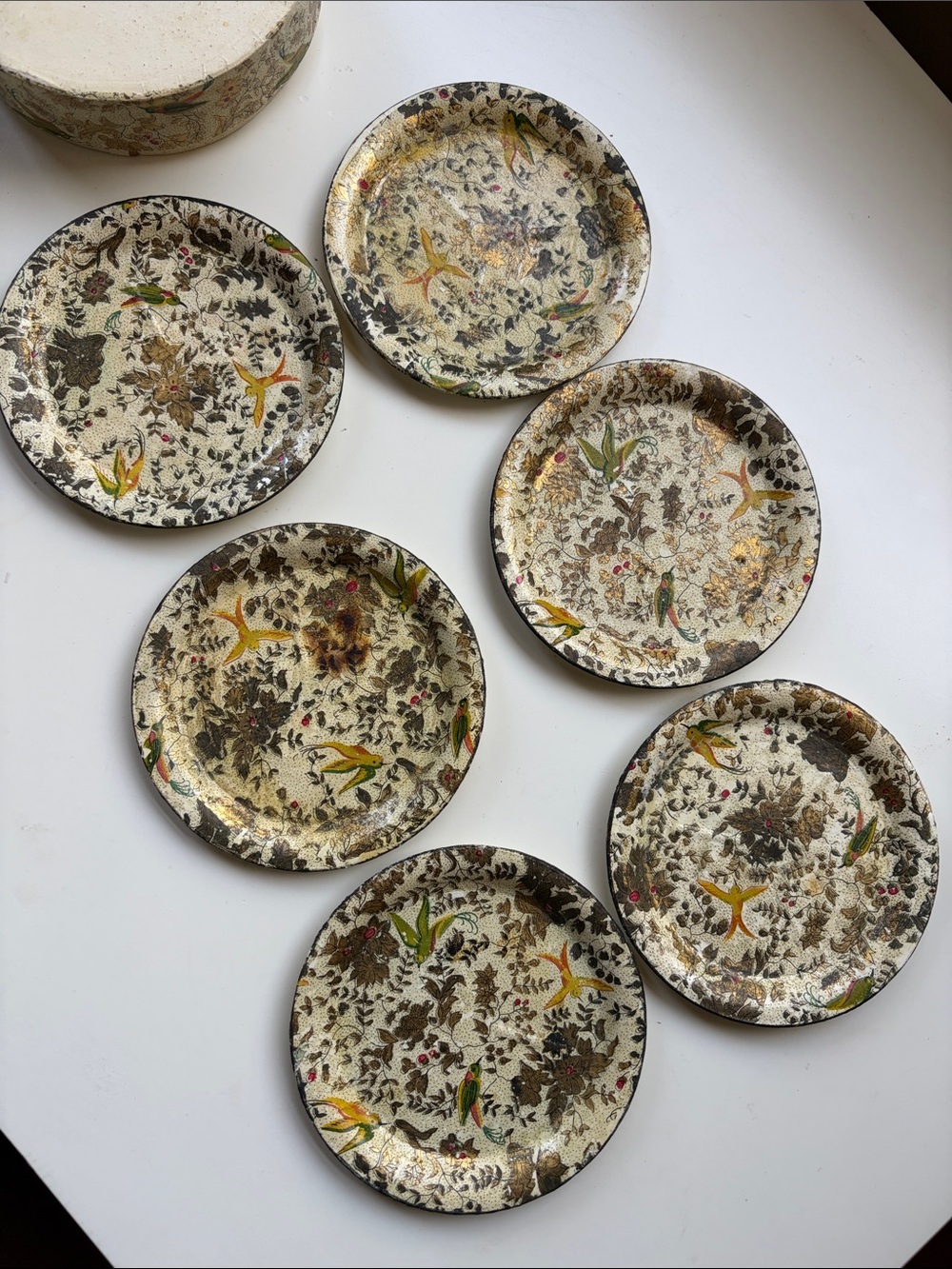 Vintage JapaneseDecorative Floral Bird Ceramic Wall Plates 6 set